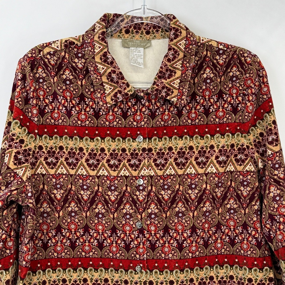 The Territory Ahead Velvet Paisley Print Button Up Shirt Long Sleeve Women Large - Picture 3 of 13